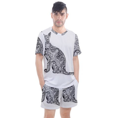 Trippy T- Shirt Cat Silhouette T- Shirt Men s Mesh Tee And Shorts Set by maxcute