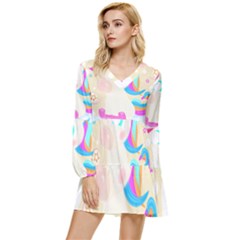 Unicorn Lover T- Shirt Cartoon Little Unicorn  T- Shirt Tiered Long Sleeve Mini Dress by maxcute