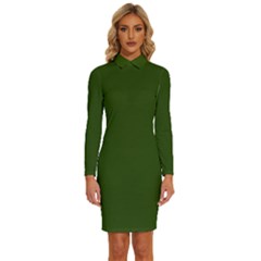 Forest Obsidian Long Sleeve Shirt Collar Bodycon Dress by HWDesign