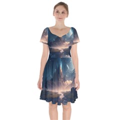 Space Planet Universe Galaxy Moon Short Sleeve Bardot Dress by Ravend