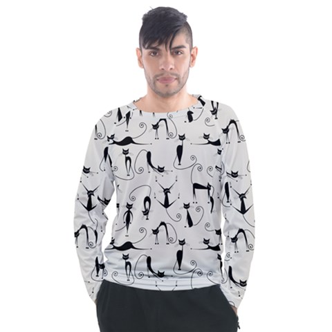 Pattern Cats Black Feline Kitten Men s Long Sleeve Raglan Tee by Ravend