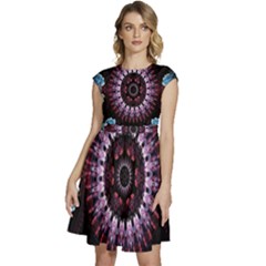 Digitalart Kaleidoscope Cap Sleeve High Waist Dress by Sparkle