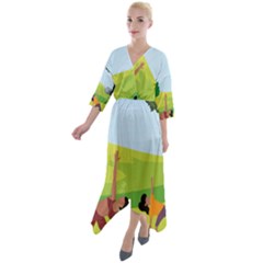 Mother And Daughter Y Quarter Sleeve Wrap Front Maxi Dress by SymmekaDesign