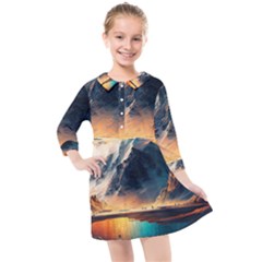 Abstract Color Colorful Mountain Ocean Sea Kids  Quarter Sleeve Shirt Dress by Pakemis