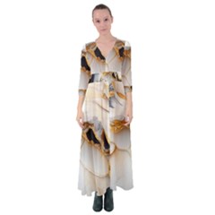 Marble Stone Abstract Gold White Color Colorful Button Up Maxi Dress by Pakemis