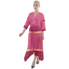 Heart Valentine Love Pink Red Quarter Sleeve Wrap Front Maxi Dress by Ravend