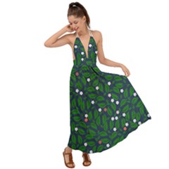 Leaves Flowers Green Background Nature Backless Maxi Beach Dress by Ravend