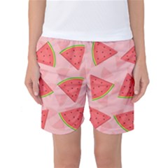 Background Watermelon Pattern Fruit Food Sweet Women s Basketball Shorts by Jancukart