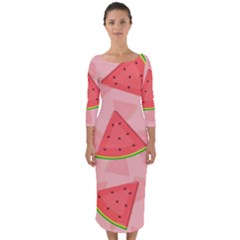 Background Watermelon Pattern Fruit Food Sweet Quarter Sleeve Midi Bodycon Dress by Jancukart