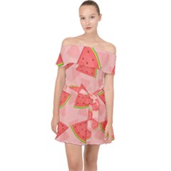 Background Watermelon Pattern Fruit Food Sweet Off Shoulder Chiffon Dress by Jancukart