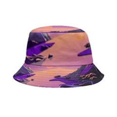 Sunset Sea Ocean Purple Pink Flowers Stone Inside Out Bucket Hat by Jancukart