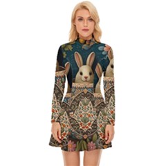 Easter Bunny Rabbit Flowers Easter Happy Easter Long Sleeve Velour Longline Dress by Jancukart