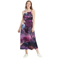 Landscape Landscape Painting Purple Purple Trees Boho Sleeveless Summer Dress by Jancukart