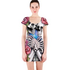 Floral Skeletons Short Sleeve Bodycon Dress by GardenOfOphir