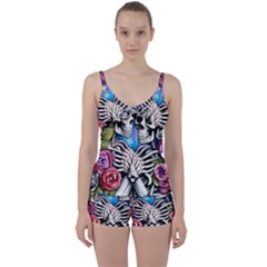 Floral Skeletons Tie Front Two Piece Tankini by GardenOfOphir