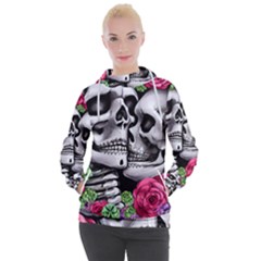 Black Skulls Red Roses Women s Hooded Pullover by GardenOfOphir