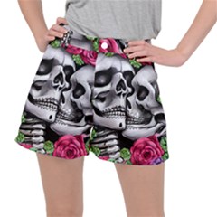 Black Skulls Red Roses Ripstop Shorts by GardenOfOphir