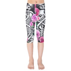 Floral Skeletons Kids  Capri Leggings  by GardenOfOphir