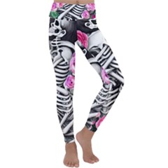 Floral Skeletons Kids  Lightweight Velour Classic Yoga Leggings by GardenOfOphir