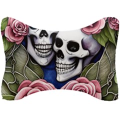 Skulls And Flowers Seat Head Rest Cushion by GardenOfOphir