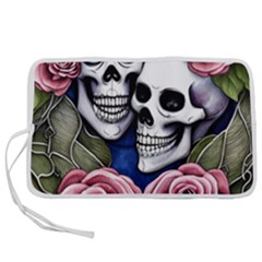 Skulls And Flowers Pen Storage Case (l) by GardenOfOphir