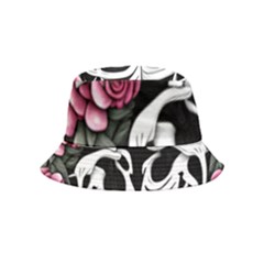 Black And White Rose Sugar Skull Inside Out Bucket Hat (kids) by GardenOfOphir