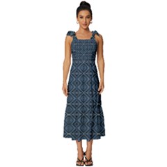 Blue Diamonds Motif Fancy Pattern Design Tie-strap Tiered Midi Chiffon Dress by dflcprintsclothing