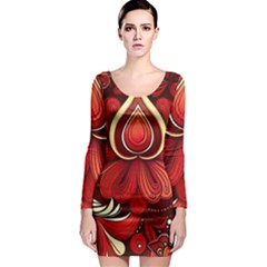 Bohemian Flower Drop Long Sleeve Bodycon Dress by HWDesign