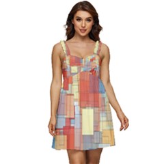 Art Abstract Rectangle Square Ruffle Strap Babydoll Chiffon Dress by Ravend