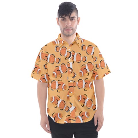 Fish Clownfish Orange Background Men s Short Sleeve Shirt by Ravend