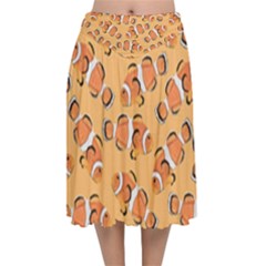 Fish Clownfish Orange Background Velvet Flared Midi Skirt by Ravend