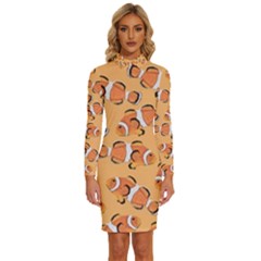 Fish Clownfish Orange Background Long Sleeve Shirt Collar Bodycon Dress by Ravend