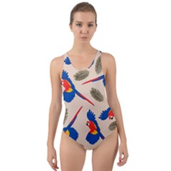 Bird Animals Parrot Pattern Cut-out Back One Piece Swimsuit by Ravend