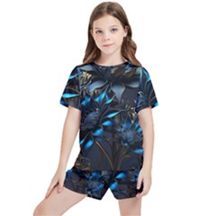 Flower Metal Flowers Sculpture Kids  Tee And Sports Shorts Set by Ravend