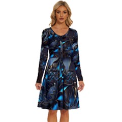 Flower Metal Flowers Sculpture Long Sleeve Dress With Pocket by Ravend