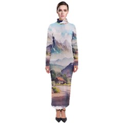 Countryside Trees Grass Mountain Turtleneck Maxi Dress by Ravend