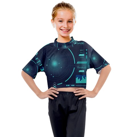 Sci Fi Computer Screen Kids Mock Neck Tee by Uceng