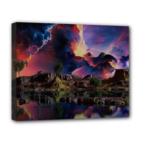 Lake Galaxy Stars Science Fiction Deluxe Canvas 20  X 16  (stretched) by Uceng