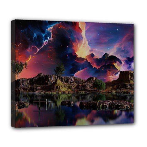 Lake Galaxy Stars Science Fiction Deluxe Canvas 24  X 20  (stretched) by Uceng