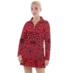 Red Wallpaper Mandala Pattern Art Women s Long Sleeve Casual Dress by Uceng