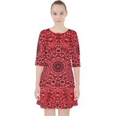 Red Wallpaper Mandala Pattern Art Quarter Sleeve Pocket Dress by Uceng