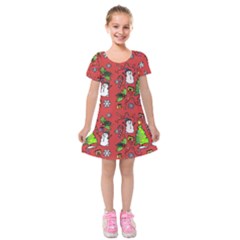 Santa Snowman Gift Holiday Kids  Short Sleeve Velvet Dress by Uceng