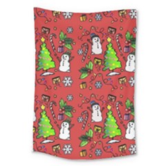 Santa Snowman Gift Holiday Large Tapestry by Uceng