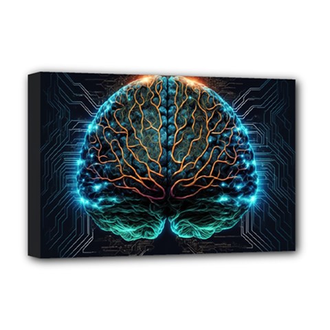 Brain Mind Technology Circuit Board Layout Patterns Deluxe Canvas 18  X 12  (stretched) by Uceng