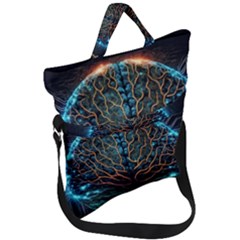 Brain Mind Technology Circuit Board Layout Patterns Fold Over Handle Tote Bag by Uceng