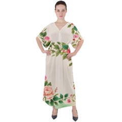 Watercolor Flower V-neck Boho Style Maxi Dress by artworkshop