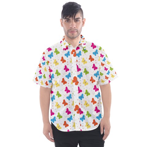 Butterfly Pattern Design Wallpaper Background Men s Short Sleeve Shirt by Ravend