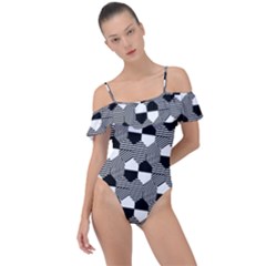 Geometric Pattern Line Form Texture Structure Frill Detail One Piece Swimsuit by Ravend