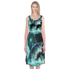 Sculpture Dinosaur Shark Frozen Winter Fantasy Midi Sleeveless Dress by Ravend