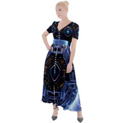 Ai Generated Digital Technology Computer Internet Button Up Short Sleeve Maxi Dress by Ravend